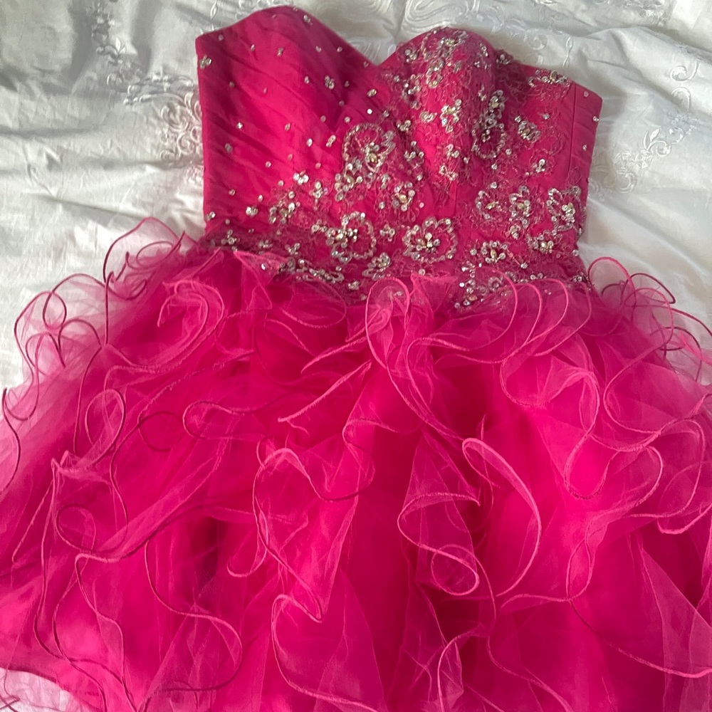 MORILEE Madeline Garner  | Hot Pink Above The Knee Formal Dress PROM Homecoming